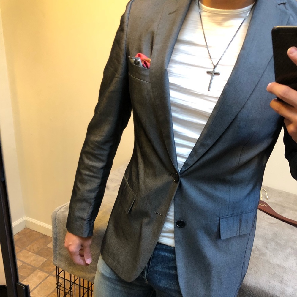 John Varvatos grey “sharkskin” blazer